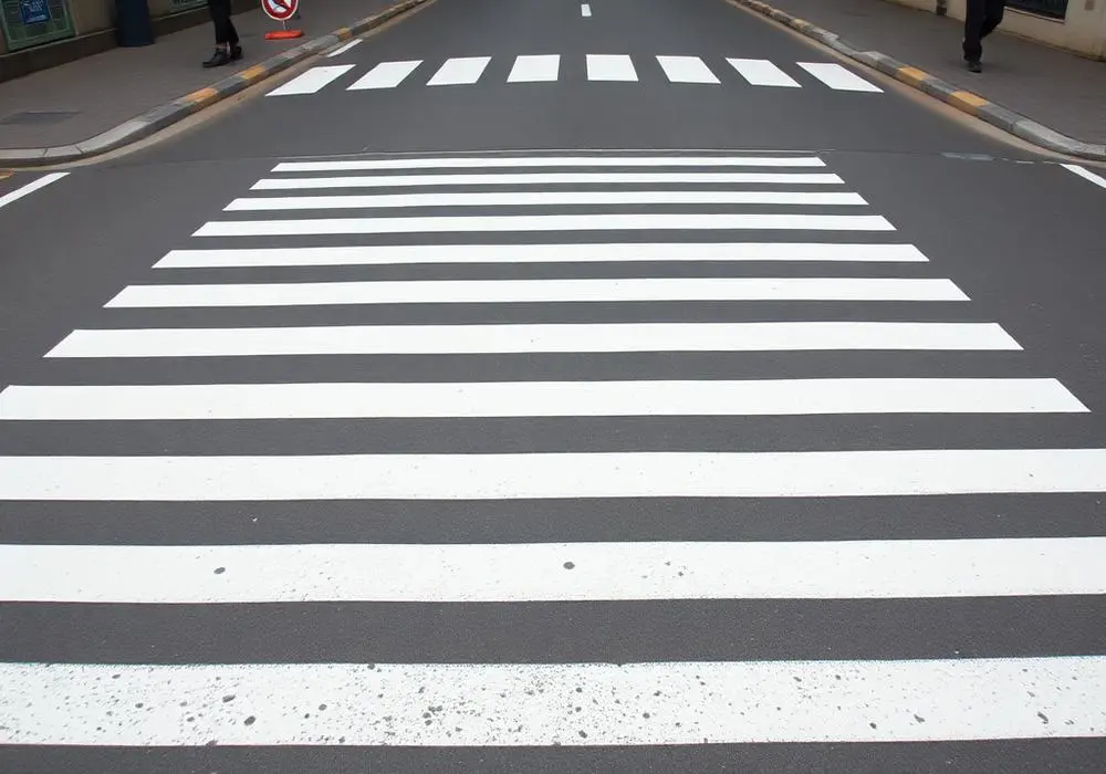 Faixa de pedestres pintada em via urbana